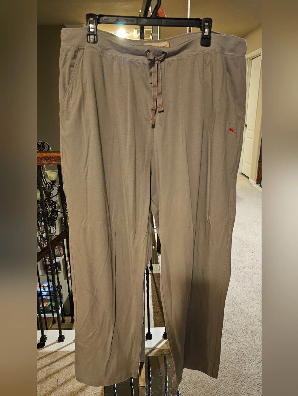 Tommy Bahama Taupe Drawstring Joggers with Red Logo Accent